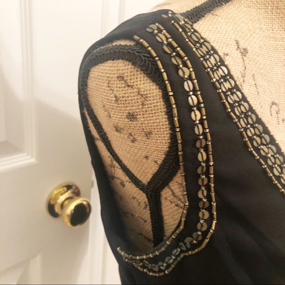 Night Way Black Beaded V Neck w Medallion Accents - Picture 6 of 15